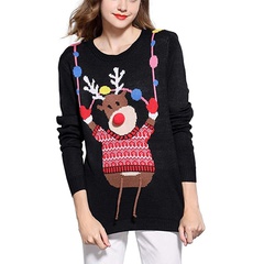 Casual Reindeer Acrylic Round Neck Long Sleeve Regular Sleeve Rib-Knit Sweater