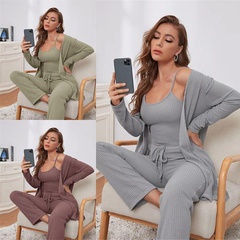 Casual Solid Color Pajama Sets Polyester Patchwork Pants Sets Lingerie & Pajamas
