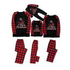 Casual Letter Plaid Elk Cotton Polyester Pants Sets Straight Pants Blouse Family Matching Outfits