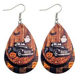Fashion Pumpkin Letter Water Droplets PU Leather WomenS Earrings 1 Pairpicture24