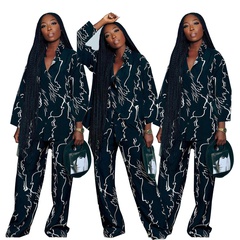 Casual Printing Polyester Patchwork Pants Sets 2 Piece Set