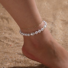 Sweet Round Artificial Pearl Alloy Beaded Plating Women'S Anklet 2 Pieces