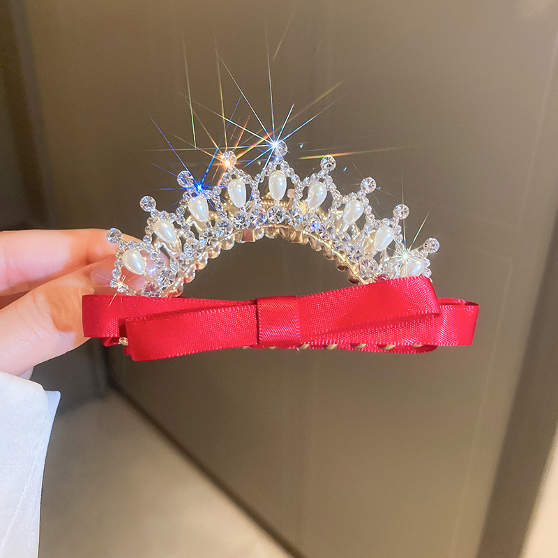 Luxurious Crown Alloy Inlay Rhinestones Pearl Hair Clip 1 Piece4