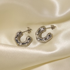 Simple Style C Shape Stainless Steel Inlaid Zircon Hoop Earrings 1 Pair