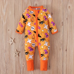 Halloween Fashion Pumpkin Zipper Cotton Baby Rompers