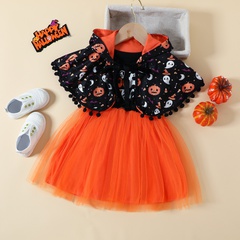 Halloween Fashion Pumpkin Bowknot Cotton Girls Clothing Sets