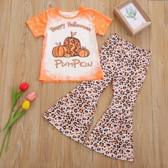 Halloween Fashion Letter Leopard Cotton Girls Clothing Sets