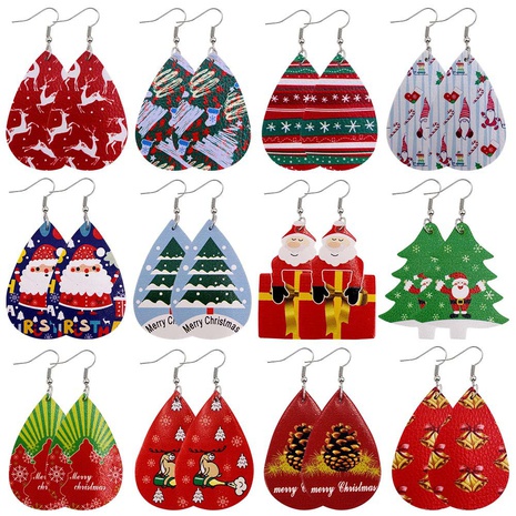 Fashion Christmas Tree Water Droplets Snowman PU Leather Women'S Earrings 1 Pair's discount tags