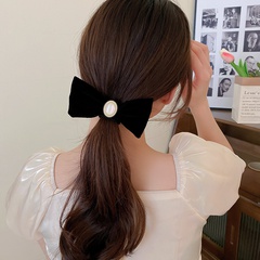 Sweet Bow Knot Flannel Artificial Pearls Hair Clip 1 Piece