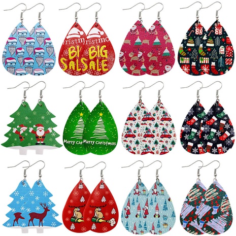 Fashion Santa Claus Water Droplets PU Leather Women'S Drop Earrings 1 Pair's discount tags