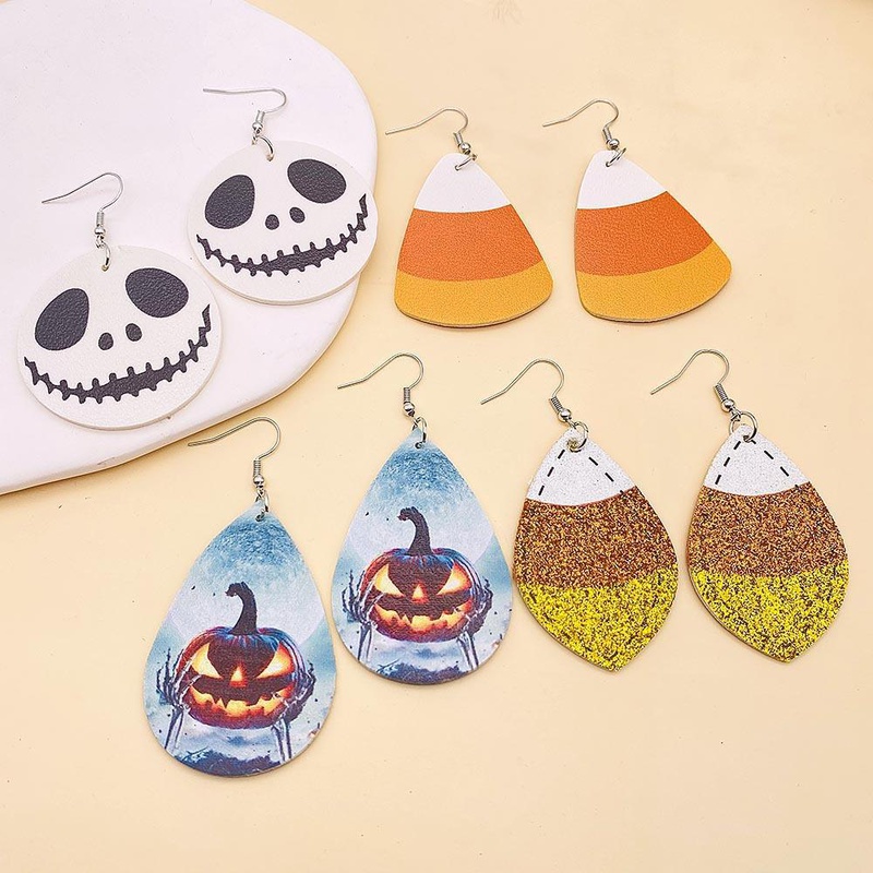 Cartoon Style Water Droplets Ghost PU Leather WomenS Earrings 1 Pair