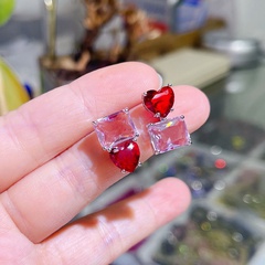 Fashion Heart Shape Copper Artificial Gemstones Ear Studs 1 Pair