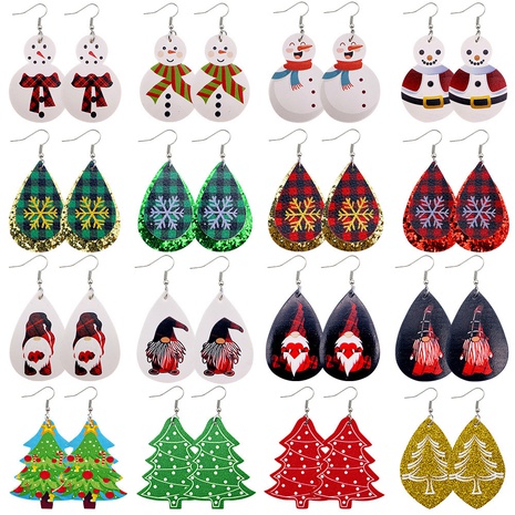 Retro Christmas Tree Water Droplets Snowman PU Leather Women'S Drop Earrings 1 Pair's discount tags