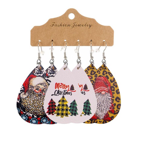 Fashion Christmas Tree Santa Claus PU Leather Women'S Earrings's discount tags