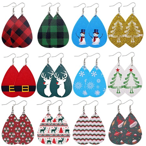 Fashion Christmas Tree Plaid Snowman PU Leather Women'S Earrings 1 Pair's discount tags