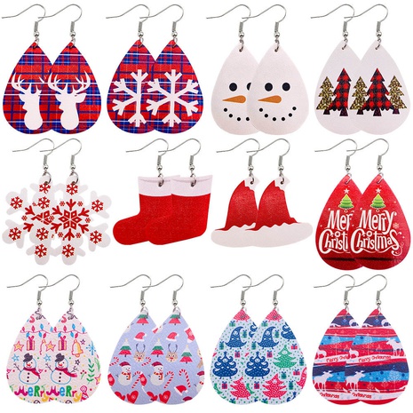 Fashion Christmas Hat Snowman Snowflake PU Leather Women'S Earrings 1 Pair's discount tags