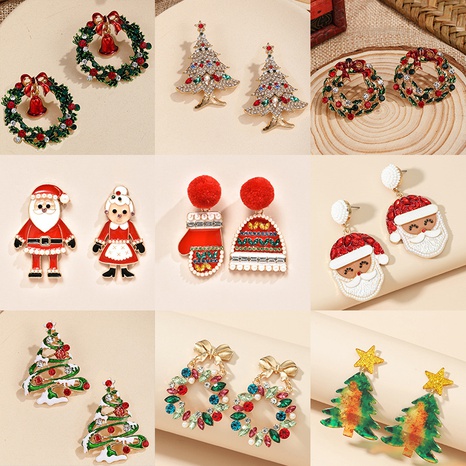 Fashion Christmas Tree Santa Claus Bow Knot Arylic Alloy Irregular Women'S Earrings 1 Pair's discount tags