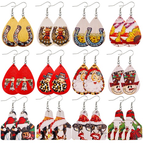 Retro Santa Claus Water Droplets PU Leather Women'S Drop Earrings 1 Pair's discount tags
