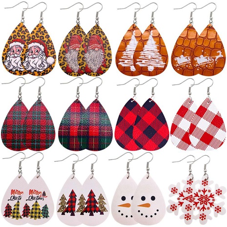 Fashion Christmas Tree Plaid Water Droplets PU Leather Women'S Earrings 1 Pair's discount tags