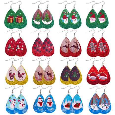 Fashion Christmas Tree Water Droplets Snowman PU Leather Women'S Earrings 1 Pair's discount tags