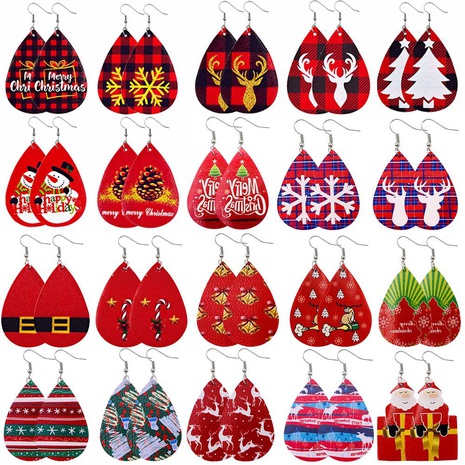 Retro Christmas Tree Plaid Water Droplets PU Leather Women'S Drop Earrings 1 Pair's discount tags