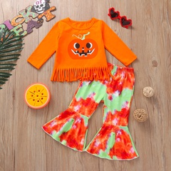 Halloween Fashion Pumpkin Tie Dye Cotton Girls Clothing Sets