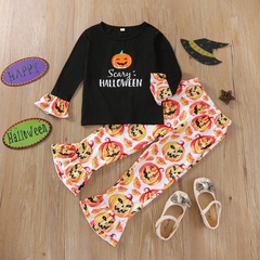 Halloween Fashion Pumpkin Cotton Girls Clothing Sets