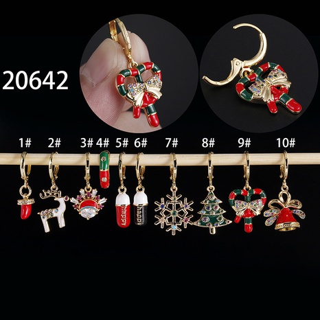 Fashion Christmas Tree Snowflake Deer Copper Inlay Zircon Drop Earrings 1 Piece's discount tags