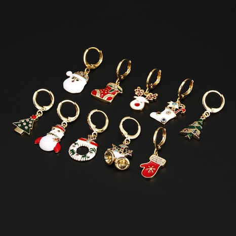 Cute Christmas Tree Santa Claus Christmas Socks Copper Enamel Plating Inlay Zircon Drop Earrings 1 Piece's discount tags