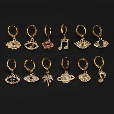 Fashion Devil'S Eye Coconut Tree Notes Copper Plating Inlay Zircon Drop Earrings 1 Piece's discount tags