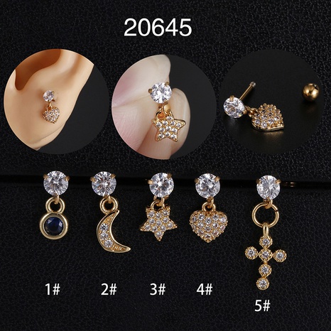 Simple Style Star Moon Heart Shape Stainless Steel Inlay Zircon Drop Earrings 1 Piece's discount tags