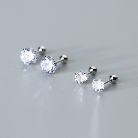 Simple Style Round Silver Inlay Artificial Diamond Ear Studs 1 Pair's discount tags