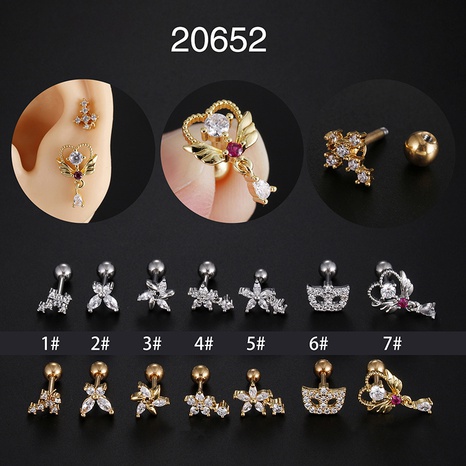 Fashion Cross Star Butterfly Stainless Steel Inlay Zircon Ear Studs 1 Piece's discount tags