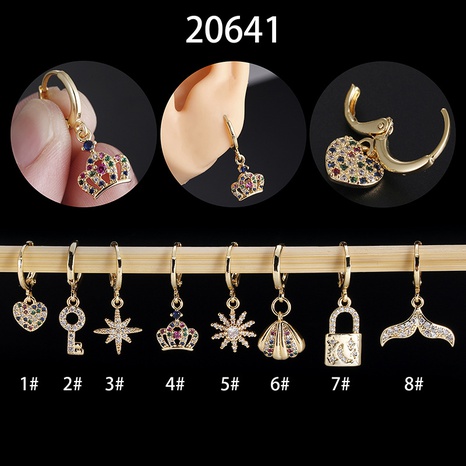 Simple Style Heart Shape Crown Lock Copper Inlay Zircon Drop Earrings 1 Piece's discount tags