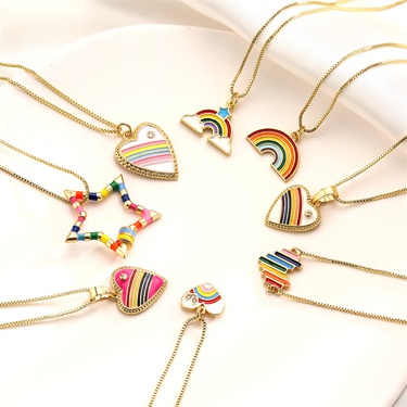 Cross-Border European and American Ins Style Rainbow Color Heart-Shaped Pendant Necklace Female Personality Candy Color Contrast Color Necklace Tide Clavicle Chain—1