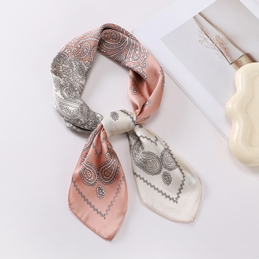 2023 Spring and Summer Silk Scarf Artificial Silk Women's 70cm Square Scarf Headscarf Scarf Arm Bag Hair Band Printing Cashew Nut Foreign Trade—5