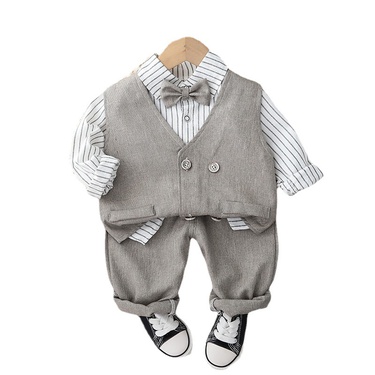 Boys Spring Clothing Trendy Handsome Suit 2022 Spring and Autumn New Little Children Gentleman British Style Vest Three-Piece—2