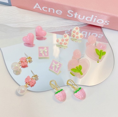 Sterling Silver Needle Pink Girly Heart Super Sweet Earrings Suit Korean Niche Temperament Design Sense Simple Earrings—1