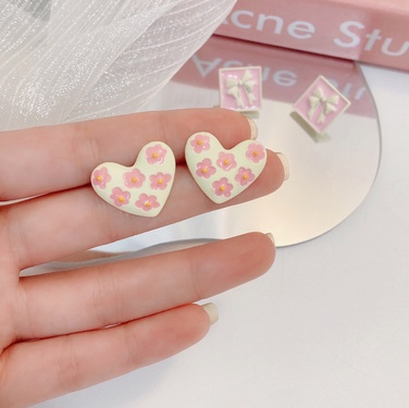 Sterling Silver Needle Pink Girly Heart Super Sweet Earrings Suit Korean Niche Temperament Design Sense Simple Earrings—3
