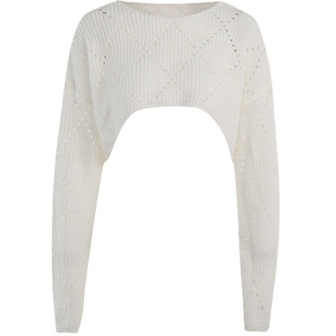 Lh22518 Rhombus round Neck Woolen Long Sleeve Top Ins Niche Design Fashion Casual Style Ultra Short Sweater—4