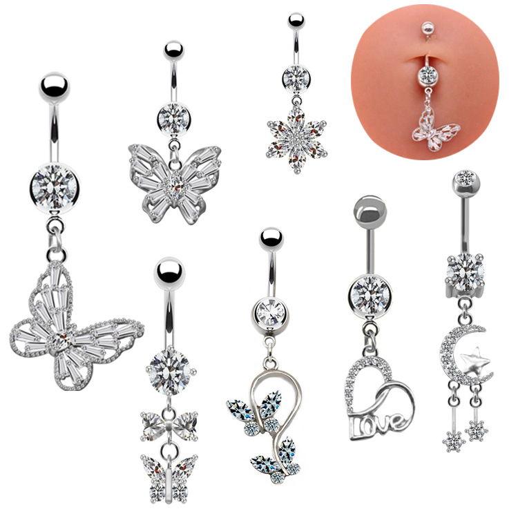 Wholesale Elegant Luxurious Shiny Moon Butterfly Stainless Steel Alloy  Plating Inlay Rhinestones Zircon Rose Gold Plated White Gold Plated Gold  Plated Belly Ring - Nihaojewelry