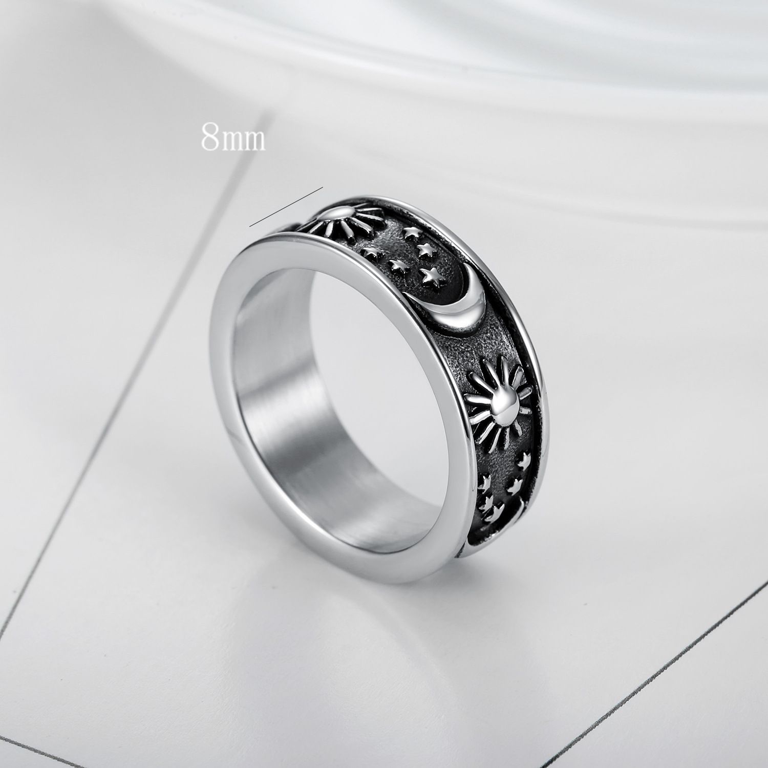 FashionSunStarMoonStainlessSteelPolishingUnisexRings