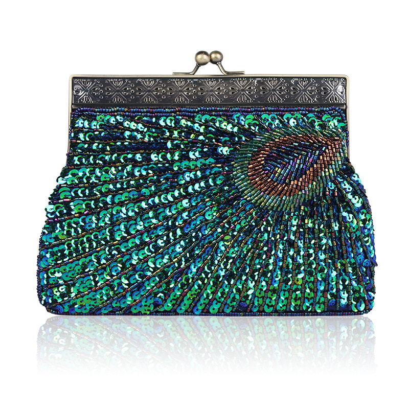 Black Sequined Peacock Pattern Clutch Purse | Baginning