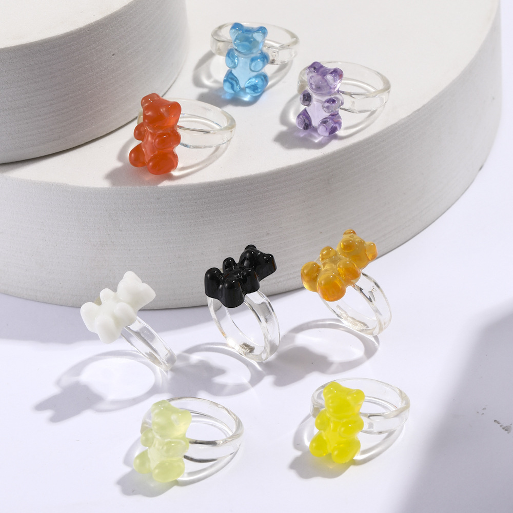 Wholesale Wholesale Fashion Colorful Resin Gummy Bear Ring Jewelry