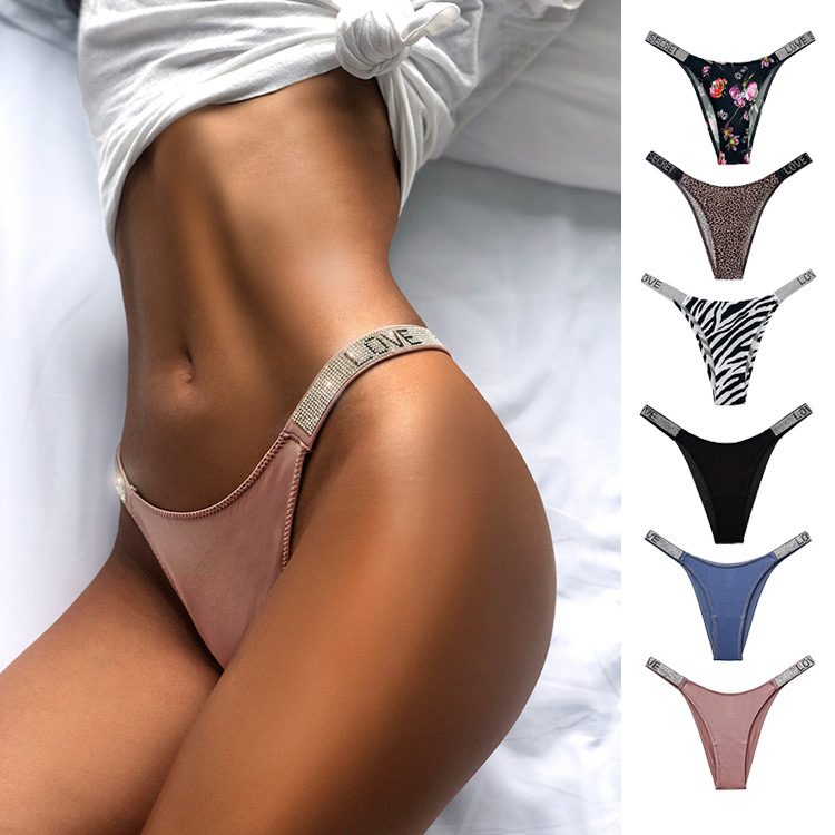 Solid Color Seamless Invisible Rhinestone Low Waist Thong Panties
