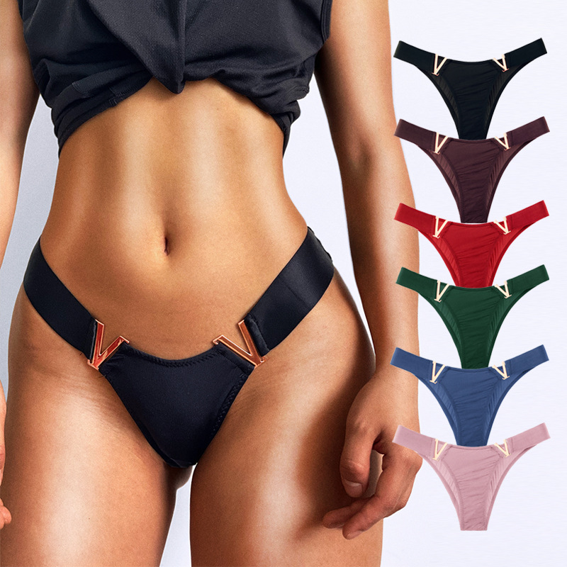 Wholesale v shape solid color low waist briefs panties - Nihaojewelry