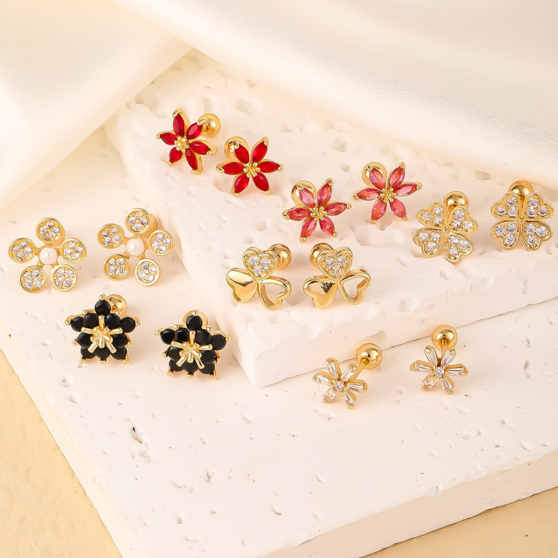 1 Pair Simple Style Flower Plating Copper Gold Plated Ear Studs