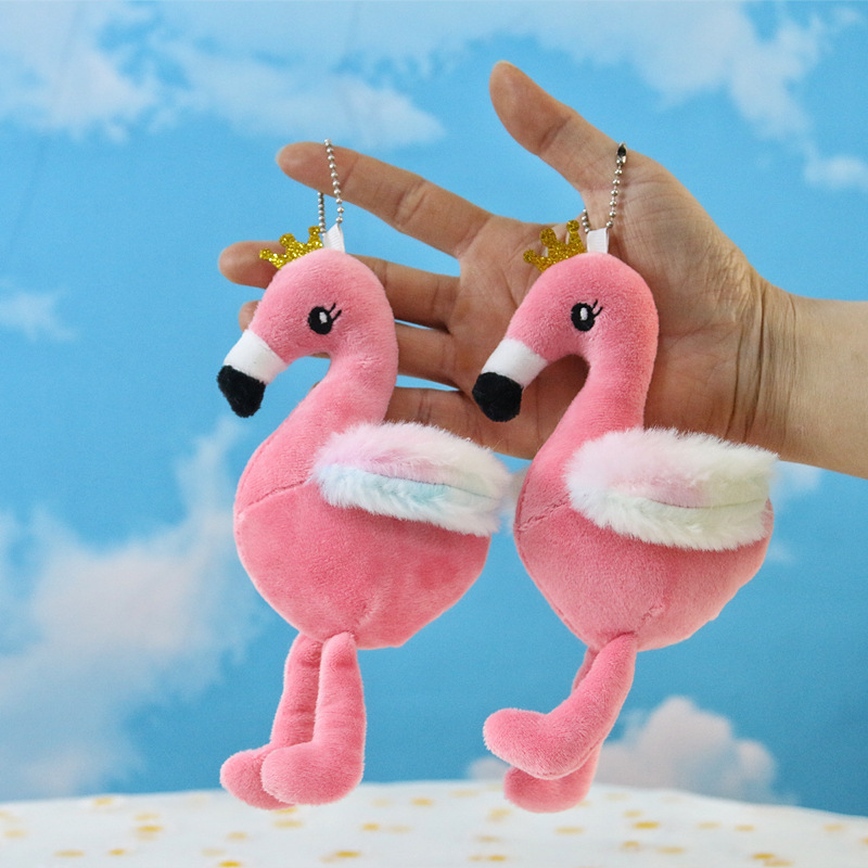 Flamingo Pom Pom Keychain Cute Plush Animal Key Ring Purse Bag