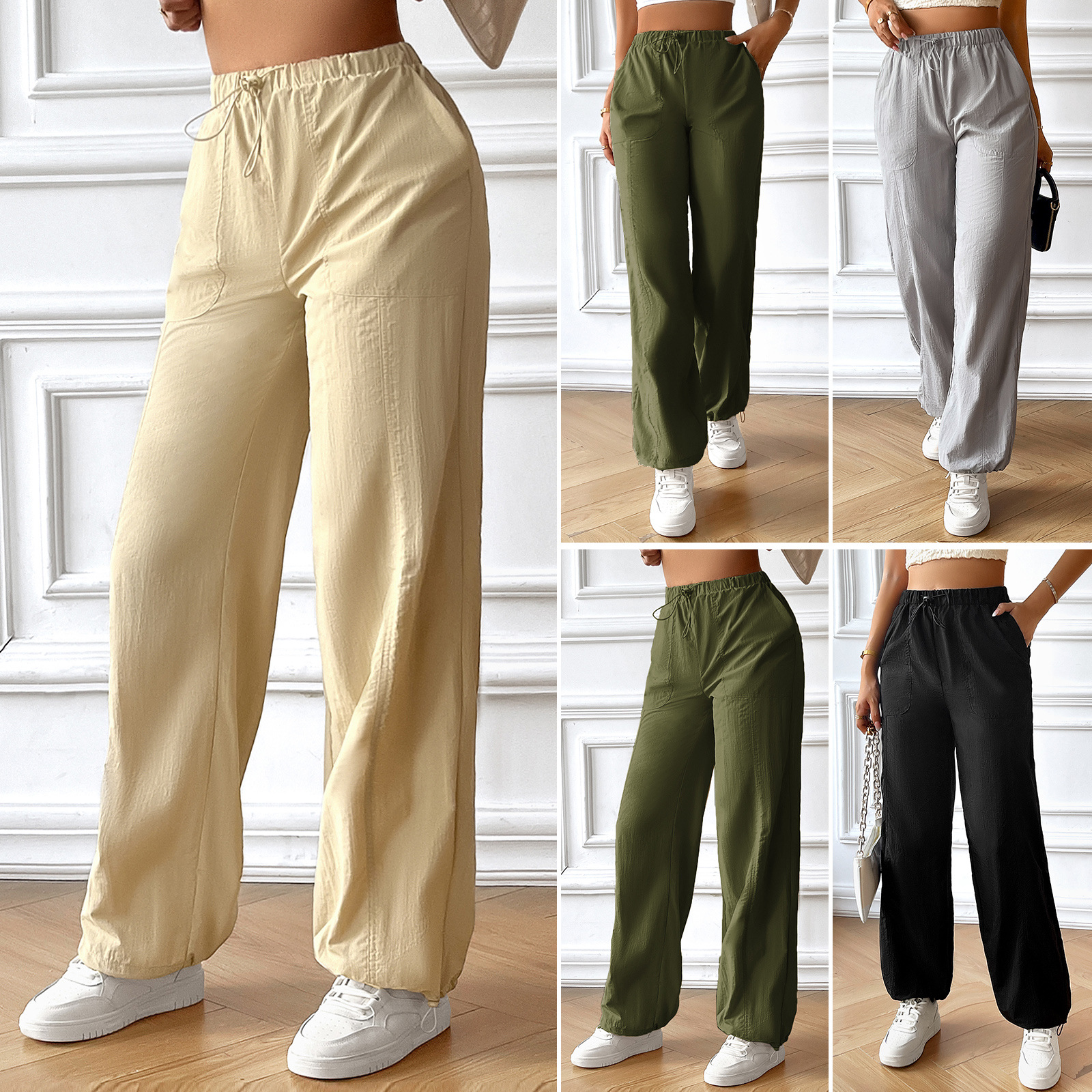 Venta al por mayos mujeres a diario casual color sólido longitud total  bolsillo pantalones casuales - Nihaojewelry