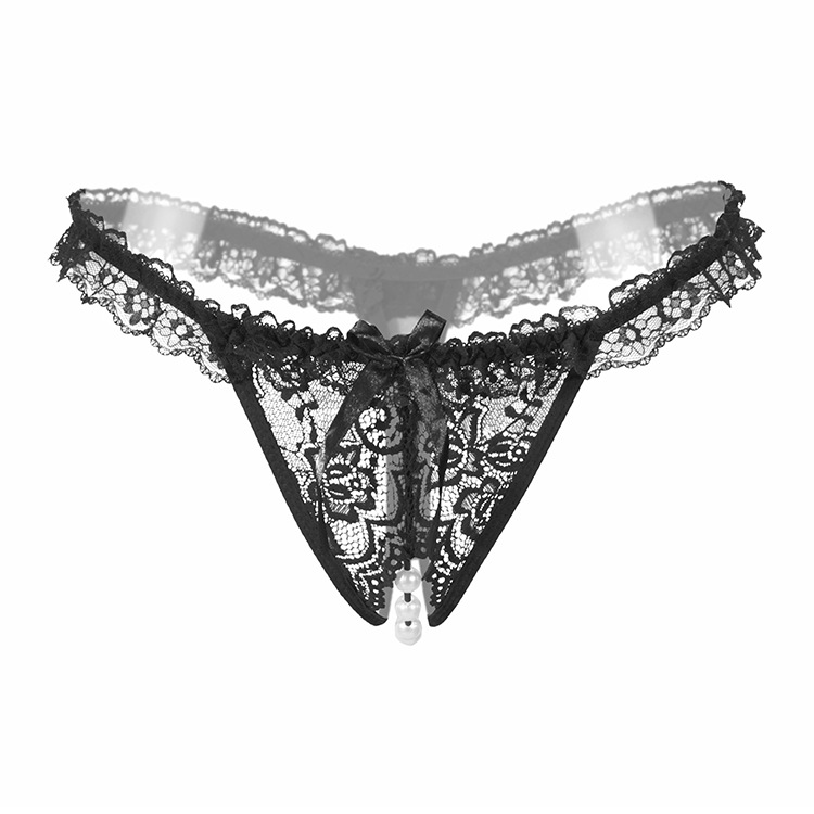 Wholesale butterfly pearl hollow out mid waist thong panties - Nihaojewelry